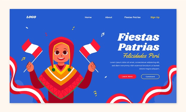 Kostenloser Vektor flache zielseitenvorlage für peruanische fiestas patrias-feierlichkeiten