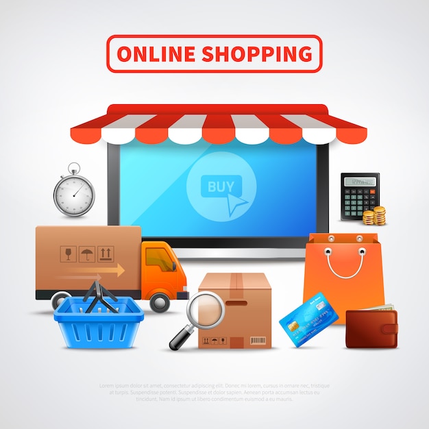 Kostenloser Vektor flache zusammensetzung des online-shops