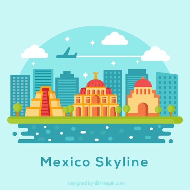 Kostenloser Vektor flachen mexiko skyline hintergrund
