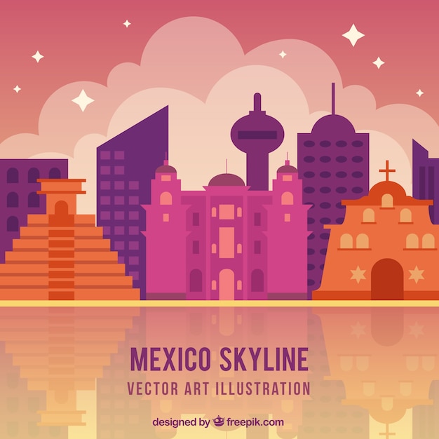 Kostenloser Vektor flachen mexiko skyline hintergrund