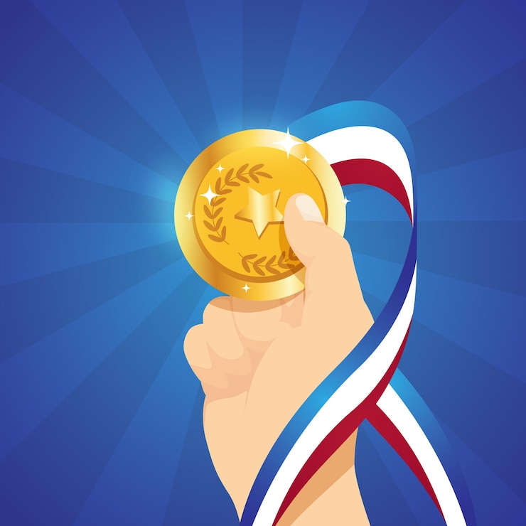 Kostenlose Vektor flacher athlet mit goldmedaille