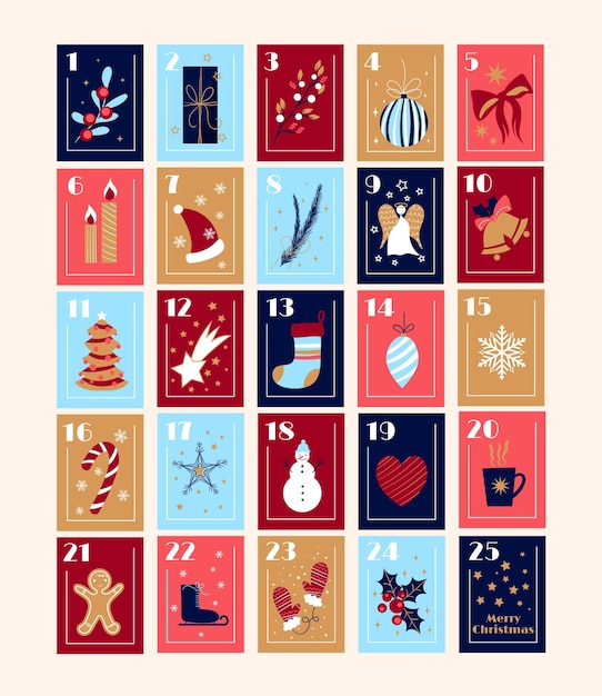 Flacher bunter adventskalender