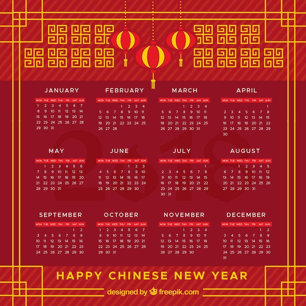 Flacher chinesischer kalender des neuen jahres