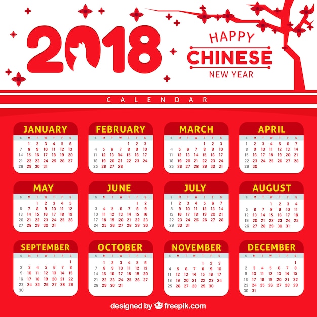 Kostenloser Vektor flacher chinesischer kalender des neuen jahres