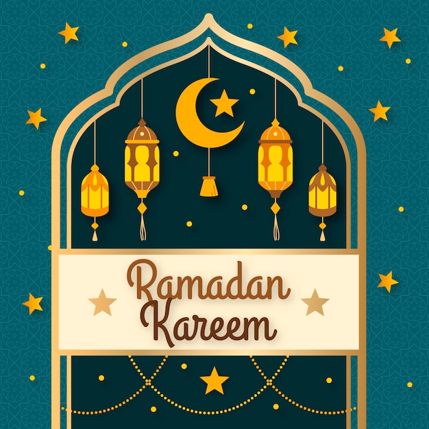 Flacher design-ramadan mit halbmond