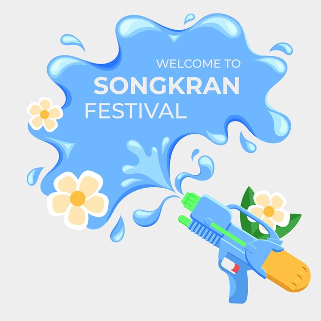 Flacher Design-Songkran-Schriftzug auf Wasserspritzer