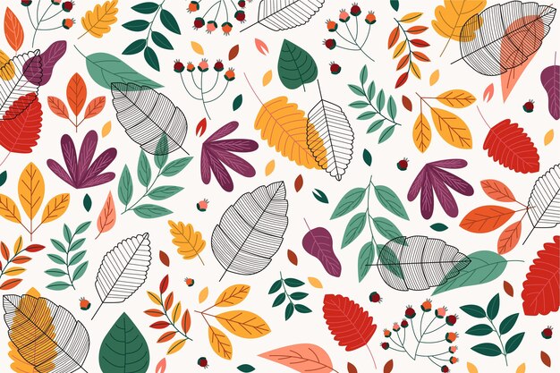 Flacher Designhintergrund des Herbstes mit Blättern