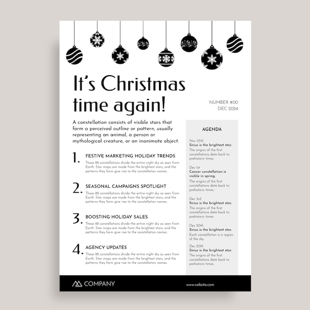 Flacher, eleganter firmen-weihnachts-newsletter zum ausdrucken