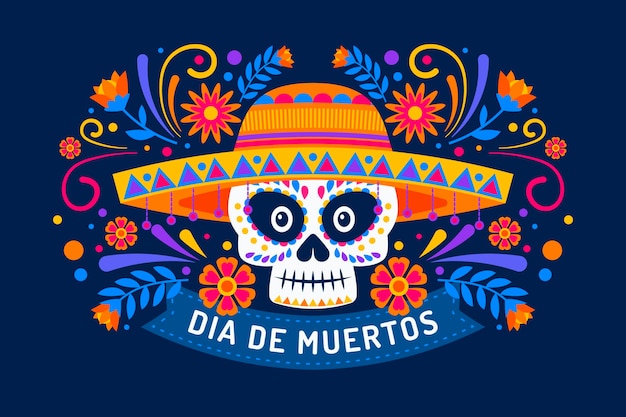 Flacher entwurf dia de muertos hintergrund