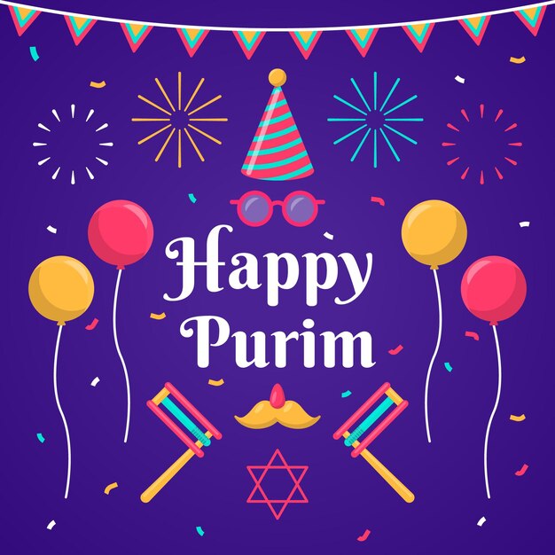 Flacher entwurf glücklicher purim tag