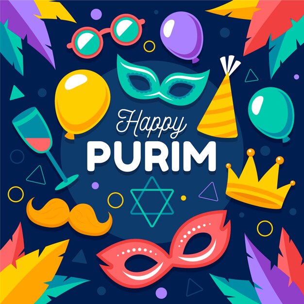 Flacher Entwurf glücklicher purim Tag