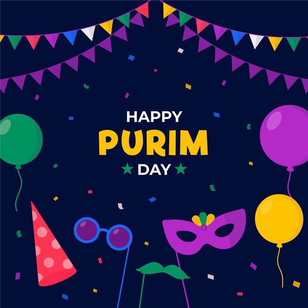 Flacher Entwurf glücklicher purim Tag