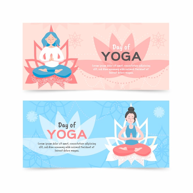 Flacher entwurf internationaler tag des yoga-banners