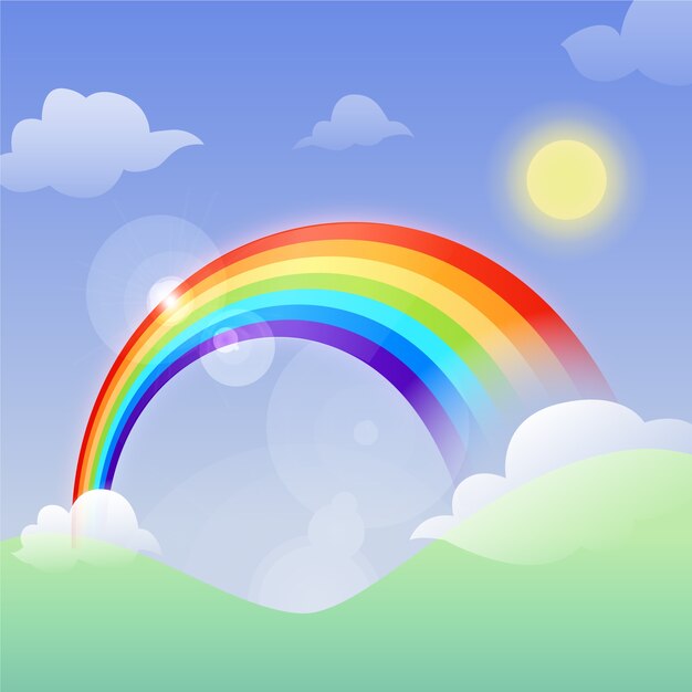 Flacher Entwurf Regenbogen und Sonne
