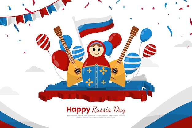 Flacher entwurf russland tag mit gitarren