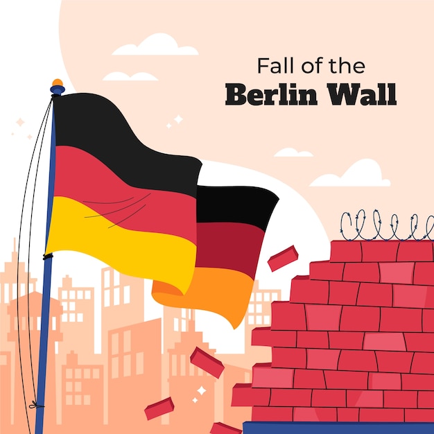 Kostenloser Vektor flacher fall der berliner mauer illustration