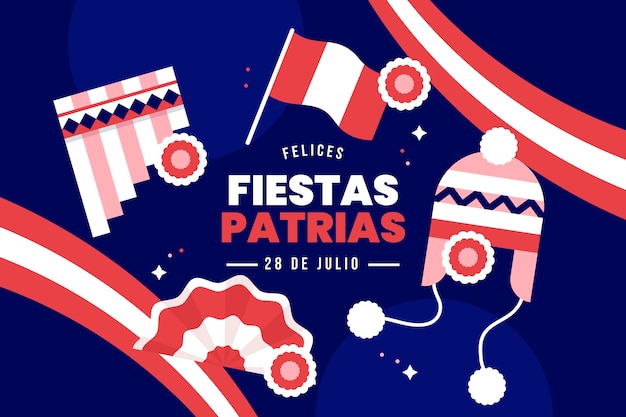 Kostenloser Vektor flacher fiestas patrias-hintergrund mit panflöte und flagge