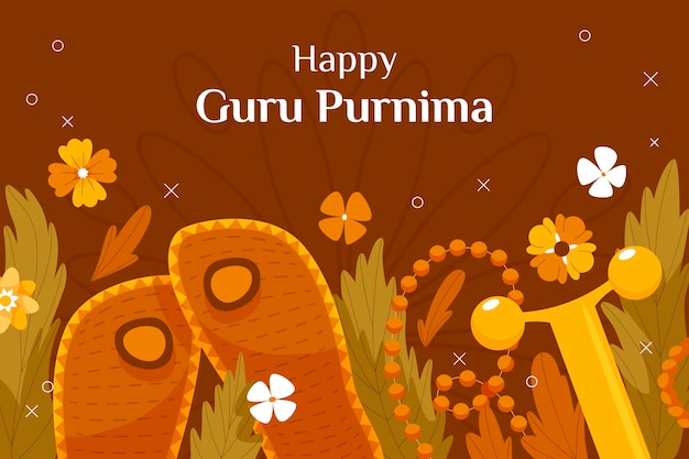 Flacher Guru Purnima-Hintergrund mit Flipflops