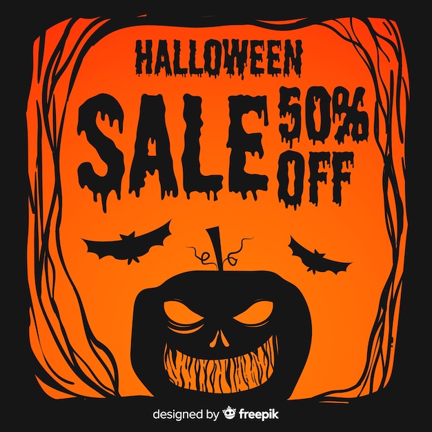 Flacher Halloween-Verkauf mit rotem und schwarzem Kürbis