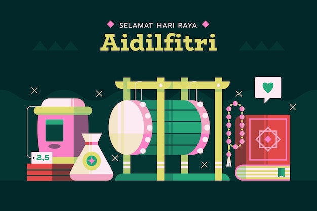 Kostenloser Vektor flacher hari raya aidilfitri hintergrund