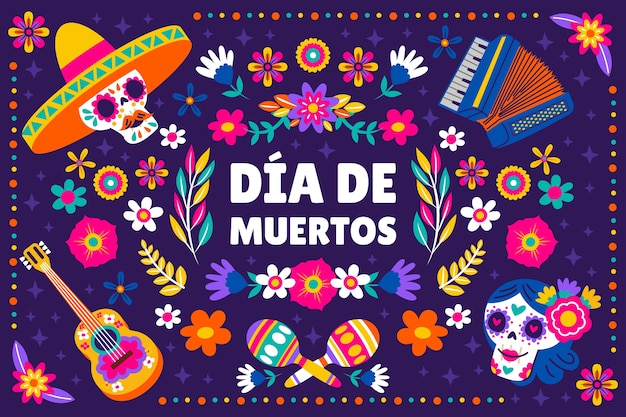 Kostenloser Vektor flacher hintergrund día de muertos