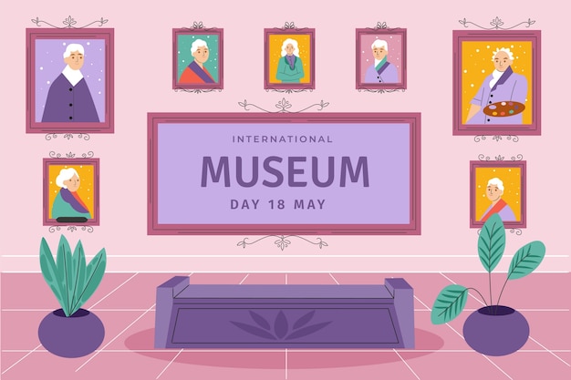 Kostenloser Vektor flacher hintergrund für den internationalen museumstag