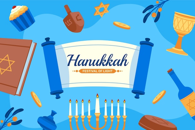 Kostenloser Vektor flacher hintergrund für den jüdischen chanukka-feiertag