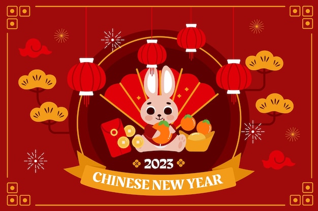 Flacher hintergrund für die feier des chinesischen neujahrs