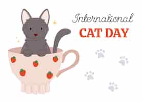 Kostenloser Vektor flacher hintergrund für die feier des internationalen katzentages