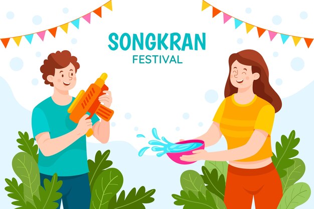 Flacher Hintergrund für die Feier des Songkran-Wasserfestes