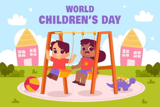 Flacher Hintergrund für die Feier zum Weltkindertag mit spielenden Kindern