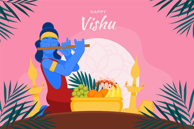 Flacher hintergrund für die hinduistische vishu-festfeier