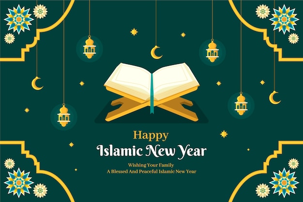 Flacher hintergrund für die islamische neujahrsfeier