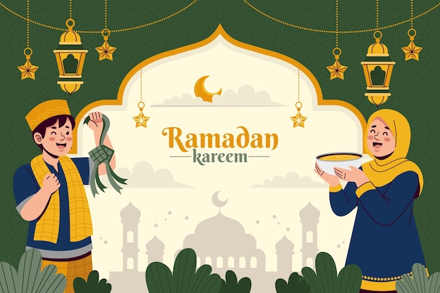Kostenloser Vektor flacher hintergrund für die islamische ramadan-feier