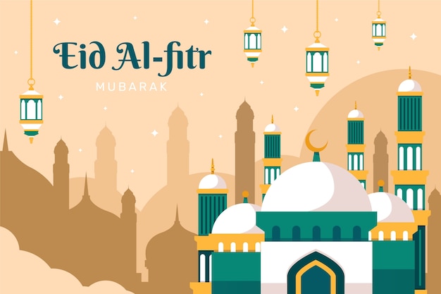 Kostenloser Vektor flacher hintergrund für eid al-fitr-feier