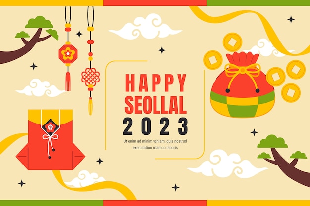 Kostenloser Vektor flacher hintergrund für seollal-festival