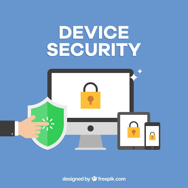 Kostenloser Vektor flacher hintergrund mit geschützten geräten
