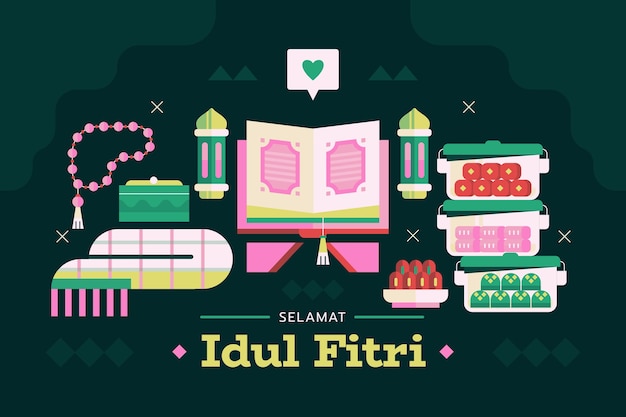 Kostenloser Vektor flacher idul fitri hintergrund