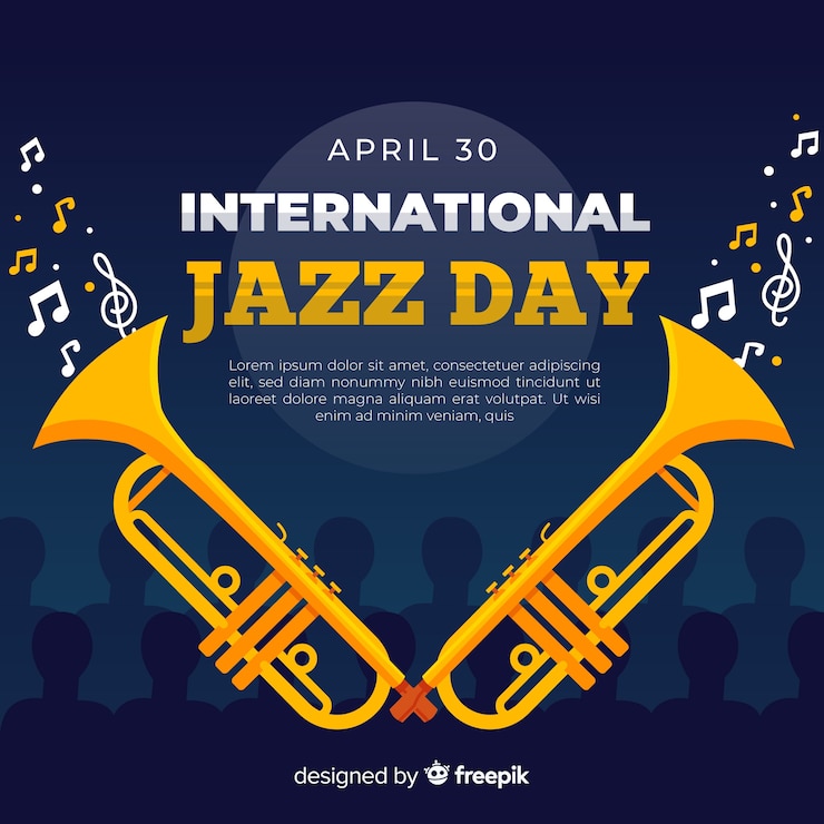Kostenlose Vektor flacher internationaler jazztageshintergrund