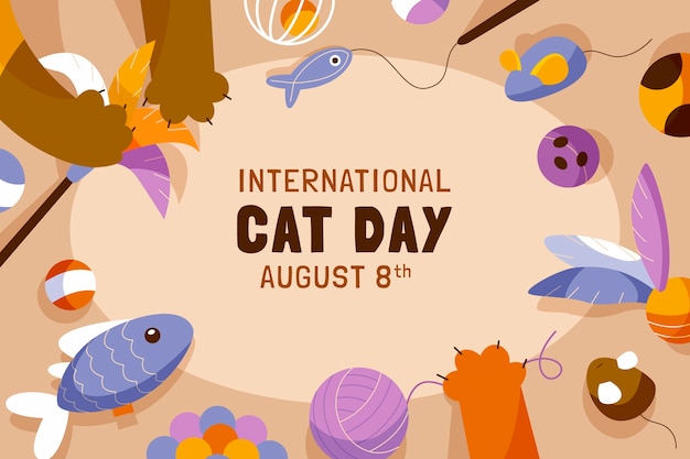 Flacher internationaler Katzentageshintergrund mit Katzenpfoten