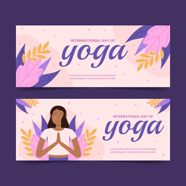 Flacher internationaler tag der yoga-banner gesetzt