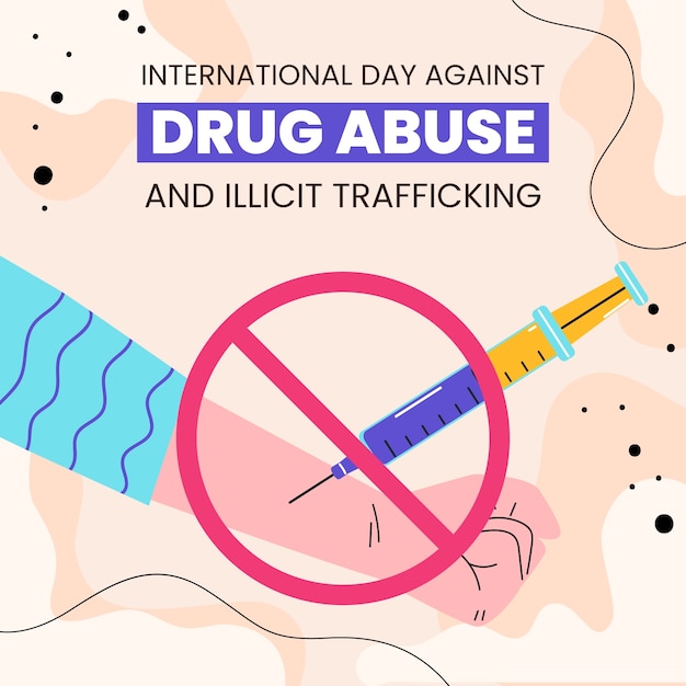 Flacher internationaler tag gegen drogenmissbrauch und illegalen handel illustration