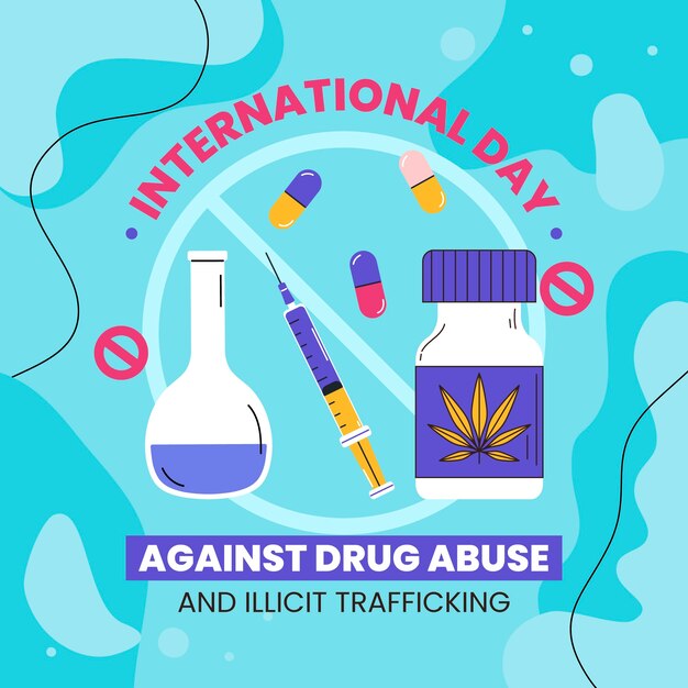Flacher internationaler tag gegen drogenmissbrauch und illegalen handel illustration