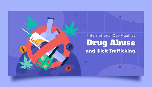 Flacher internationaler Tag gegen Drogenmissbrauch und illegalen Handel mit horizontaler Bannervorlage