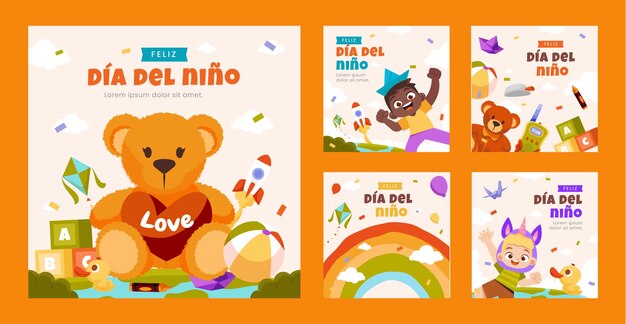 Flacher kindertag in der spanischen instagram-beitragssammlung