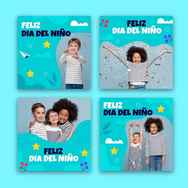 Flacher kindertag in der spanischen instagram-beitragssammlung