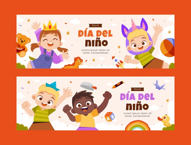 Flacher Kindertag in spanischen horizontalen Bannern