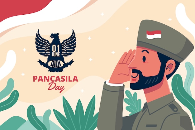 Kostenloser Vektor flacher pancasila-tageshintergrund