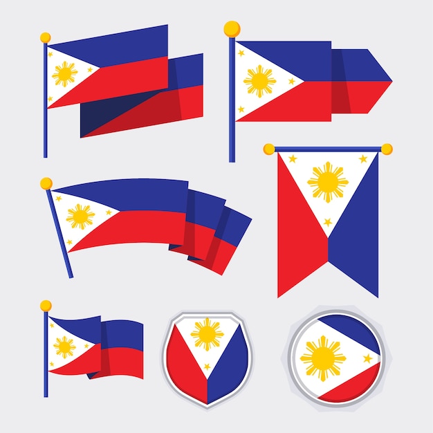 Kostenloser Vektor flacher philippinischer flaggensatz
