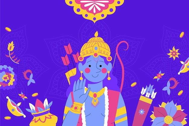 Kostenloser Vektor flacher ram-navami-hintergrund